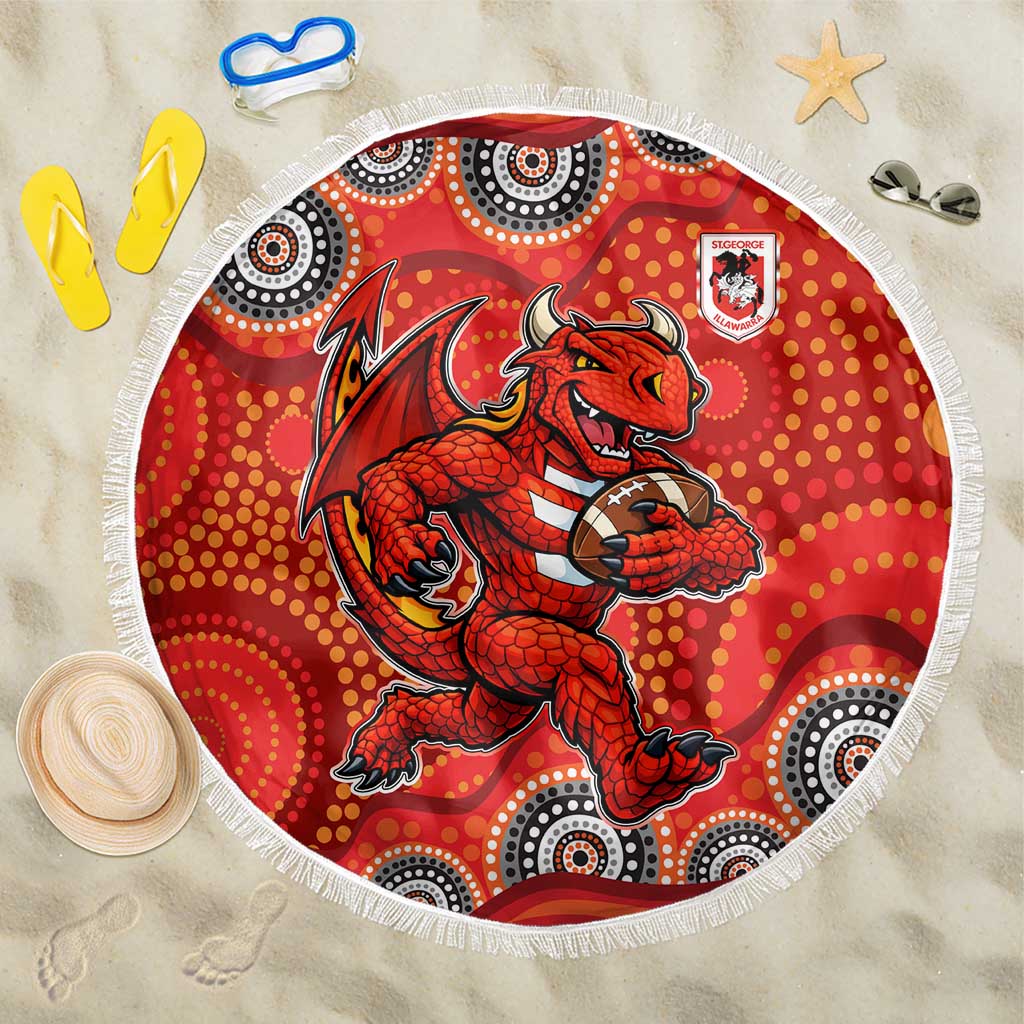 St. George Illawarra Dragons Beach Blanket Aboriginal Dot Pattern - Rugby Mascot Heritage Pride