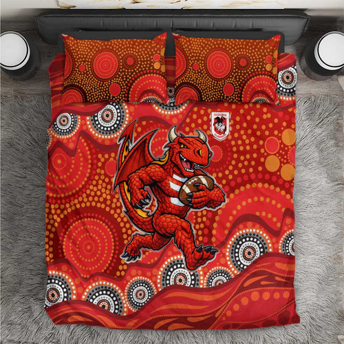 St. George Illawarra Dragons Bedding Set Aboriginal Dot Pattern - Rugby Mascot Heritage Pride