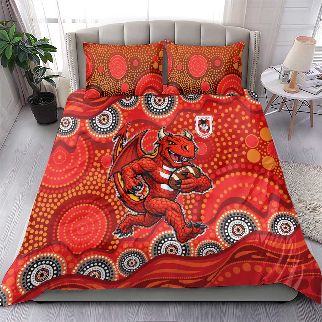 St. George Illawarra Dragons Bedding Set Aboriginal Dot Pattern - Rugby Mascot Heritage Pride