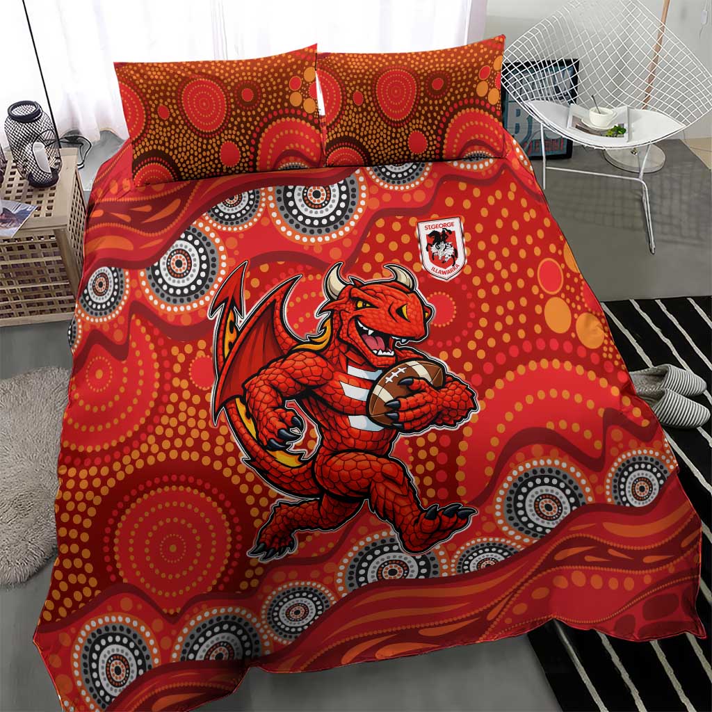 St. George Illawarra Dragons Bedding Set Aboriginal Dot Pattern - Rugby Mascot Heritage Pride