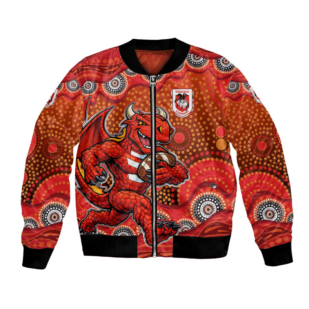 St. George Illawarra Dragons Bomber Jacket Aboriginal Dot Pattern - Rugby Mascot Heritage Pride