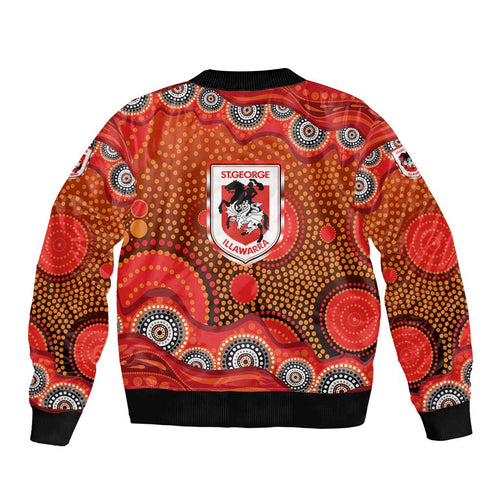 St. George Illawarra Dragons Bomber Jacket Aboriginal Dot Pattern - Rugby Mascot Heritage Pride