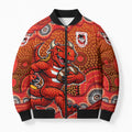 St. George Illawarra Dragons Bomber Puffer Jacket Aboriginal Dot Pattern - Rugby Mascot Heritage Pride