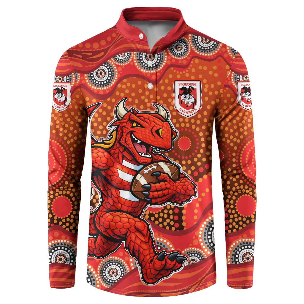 St. George Illawarra Dragons Button Sweatshirt Aboriginal Dot Pattern - Rugby Mascot Heritage Pride