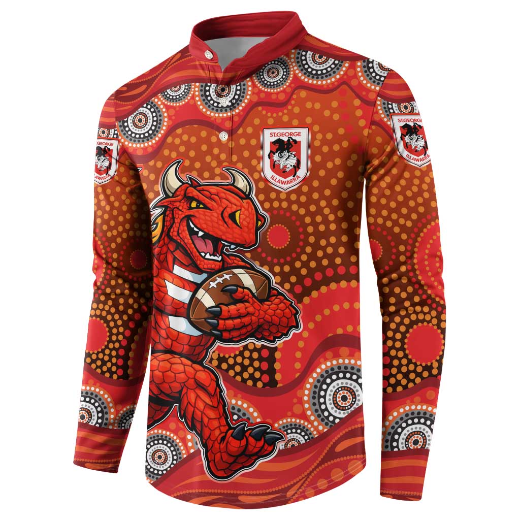 St. George Illawarra Dragons Button Sweatshirt Aboriginal Dot Pattern - Rugby Mascot Heritage Pride