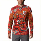 St. George Illawarra Dragons Button Sweatshirt Aboriginal Dot Pattern - Rugby Mascot Heritage Pride