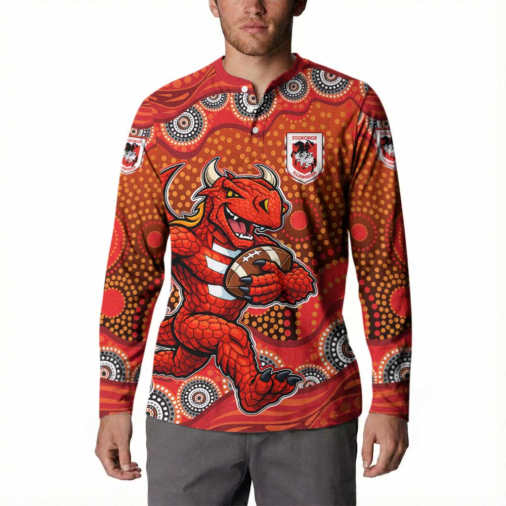 St. George Illawarra Dragons Button Sweatshirt Aboriginal Dot Pattern - Rugby Mascot Heritage Pride