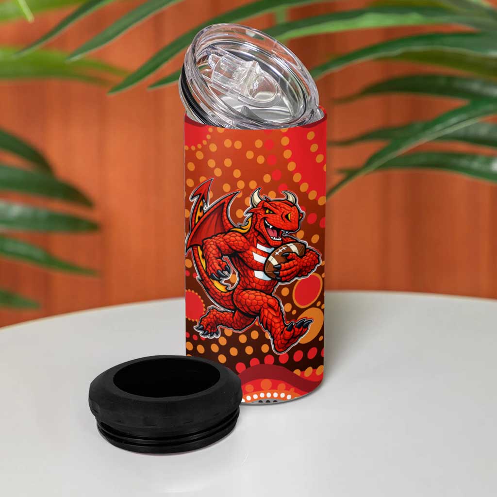 St. George Illawarra Dragons 4 in 1 Can Cooler Tumbler Aboriginal Dot Pattern - Rugby Mascot Heritage Pride