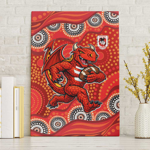 St. George Illawarra Dragons Canvas Wall Art Aboriginal Dot Pattern - Rugby Mascot Heritage Pride