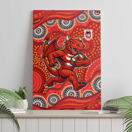 St. George Illawarra Dragons Canvas Wall Art Aboriginal Dot Pattern - Rugby Mascot Heritage Pride