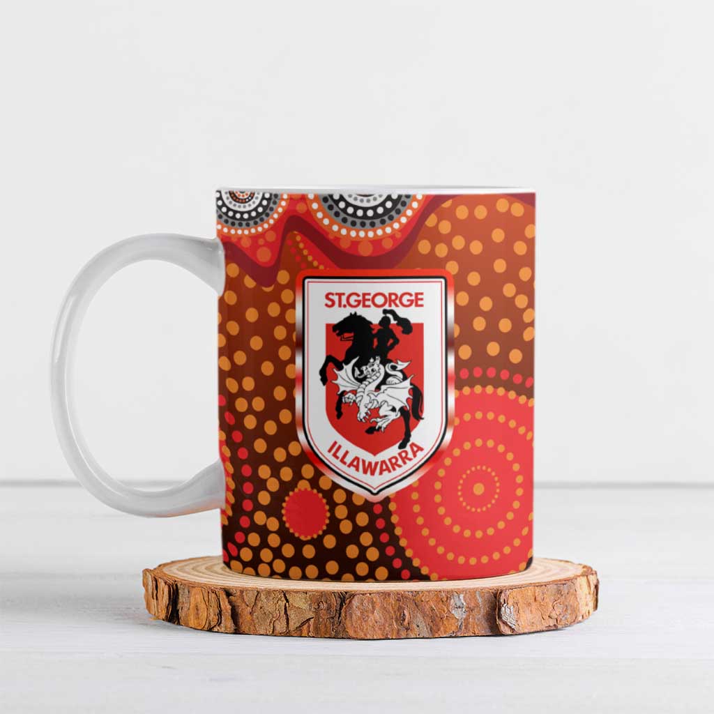 St. George Illawarra Dragons Ceramic Mug Aboriginal Dot Pattern - Rugby Mascot Heritage Pride
