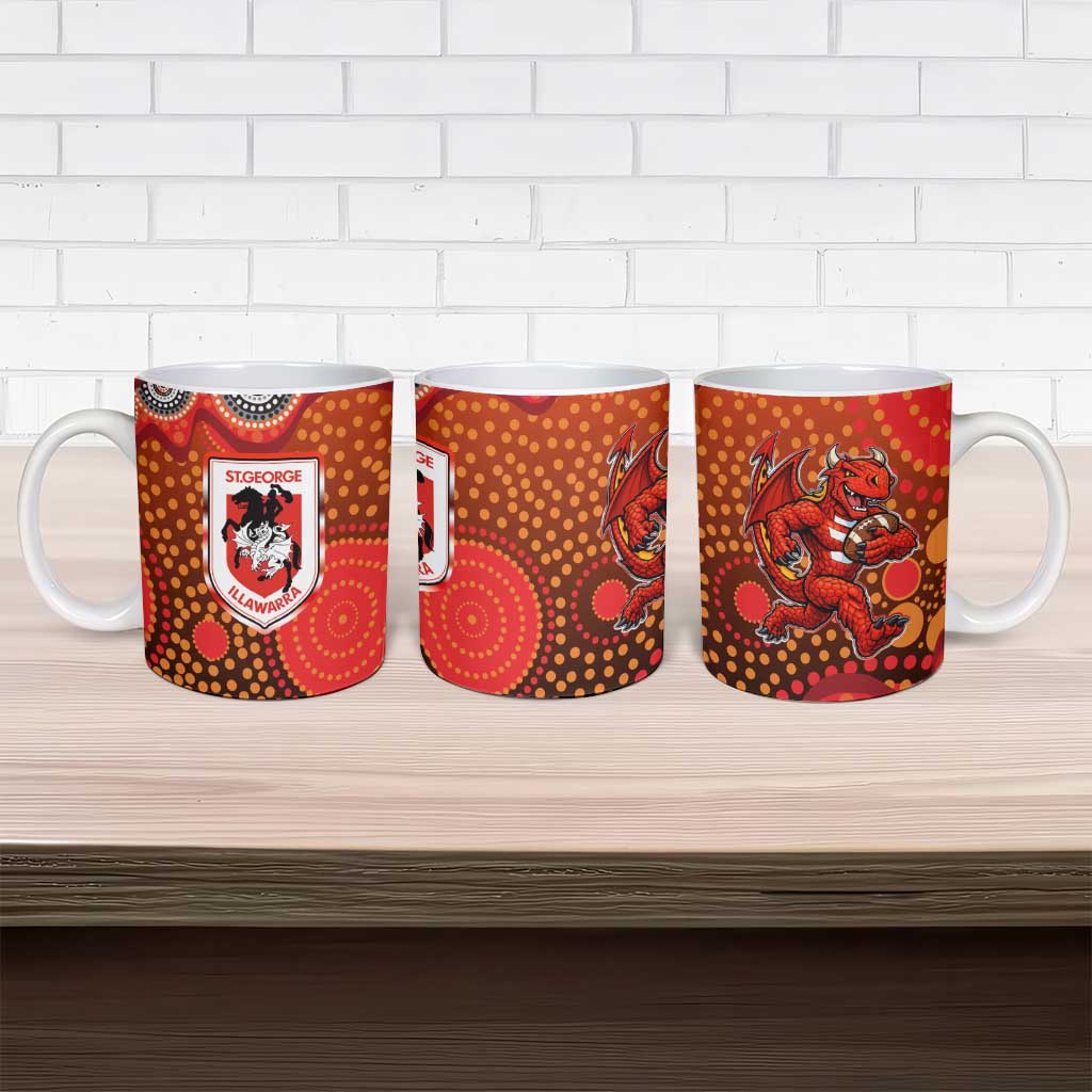 St. George Illawarra Dragons Ceramic Mug Aboriginal Dot Pattern - Rugby Mascot Heritage Pride
