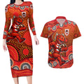 St. George Illawarra Dragons Couples Matching Long Sleeve Bodycon Dress and Hawaiian Shirt Aboriginal Dot Pattern - Rugby Mascot Heritage Pride