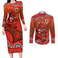 St. George Illawarra Dragons Couples Matching Long Sleeve Bodycon Dress and Long Sleeve Button Shirt Aboriginal Dot Pattern - Rugby Mascot Heritage Pride