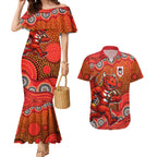 St. George Illawarra Dragons Couples Matching Mermaid Dress and Hawaiian Shirt Aboriginal Dot Pattern - Rugby Mascot Heritage Pride