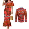 St. George Illawarra Dragons Couples Matching Mermaid Dress and Long Sleeve Button Shirt Aboriginal Dot Pattern - Rugby Mascot Heritage Pride