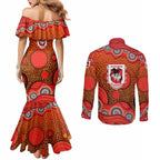 St. George Illawarra Dragons Couples Matching Mermaid Dress and Long Sleeve Button Shirt Aboriginal Dot Pattern - Rugby Mascot Heritage Pride