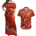 St. George Illawarra Dragons Couples Matching Off Shoulder Maxi Dress and Hawaiian Shirt Aboriginal Dot Pattern - Rugby Mascot Heritage Pride