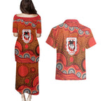 St. George Illawarra Dragons Couples Matching Puletasi and Hawaiian Shirt Aboriginal Dot Pattern - Rugby Mascot Heritage Pride