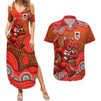 St. George Illawarra Dragons Couples Matching Summer Maxi Dress and Hawaiian Shirt Aboriginal Dot Pattern - Rugby Mascot Heritage Pride