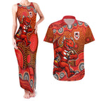 St. George Illawarra Dragons Couples Matching Tank Maxi Dress and Hawaiian Shirt Aboriginal Dot Pattern - Rugby Mascot Heritage Pride