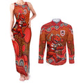 St. George Illawarra Dragons Couples Matching Tank Maxi Dress and Long Sleeve Button Shirt Aboriginal Dot Pattern - Rugby Mascot Heritage Pride