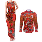 St. George Illawarra Dragons Couples Matching Tank Maxi Dress and Long Sleeve Button Shirt Aboriginal Dot Pattern - Rugby Mascot Heritage Pride