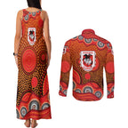 St. George Illawarra Dragons Couples Matching Tank Maxi Dress and Long Sleeve Button Shirt Aboriginal Dot Pattern - Rugby Mascot Heritage Pride