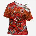 St. George Illawarra Dragons Cross Shoulder Shirt Aboriginal Dot Pattern - Rugby Mascot Heritage Pride