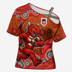 St. George Illawarra Dragons Cross Shoulder Shirt Aboriginal Dot Pattern - Rugby Mascot Heritage Pride