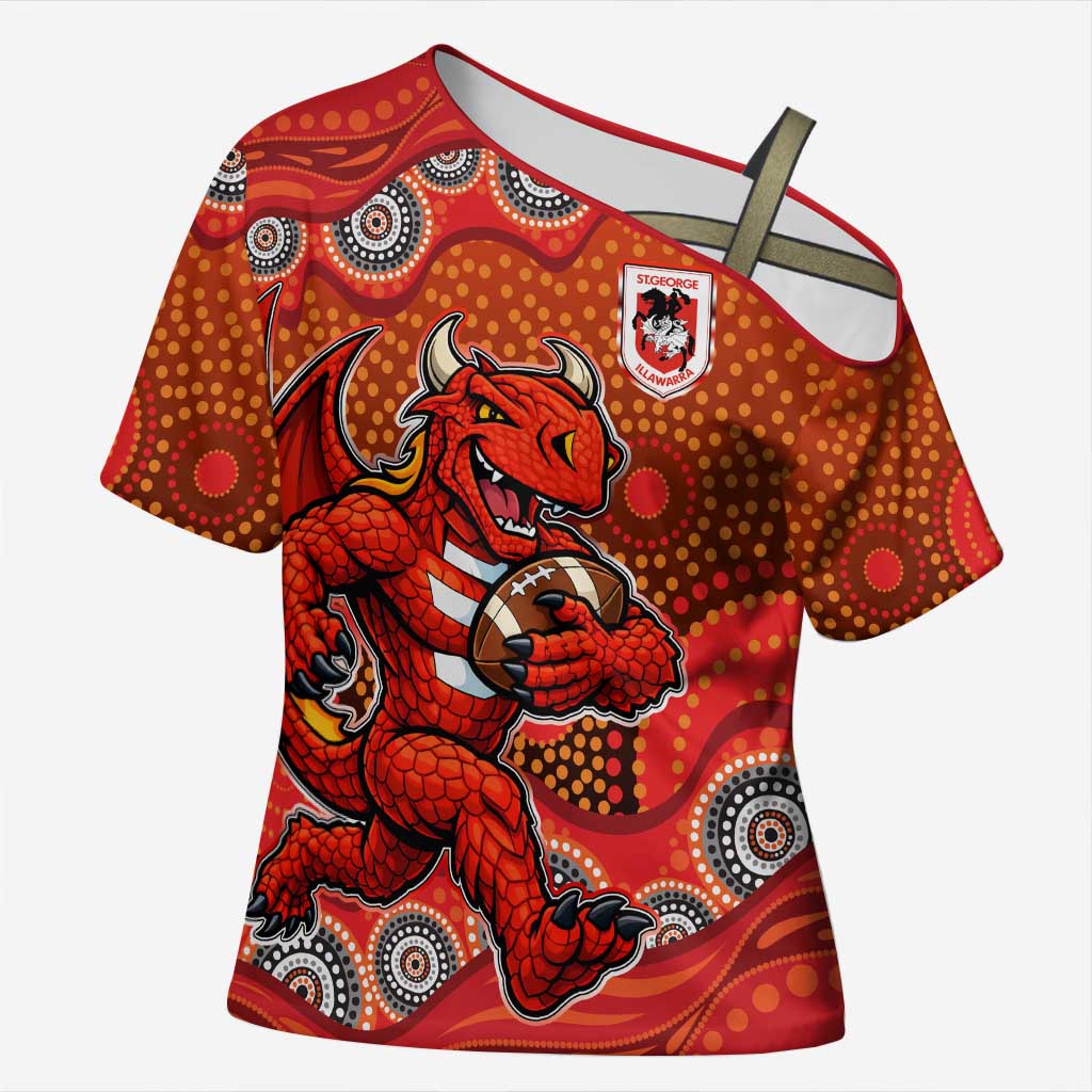 St. George Illawarra Dragons Cross Shoulder Shirt Aboriginal Dot Pattern - Rugby Mascot Heritage Pride