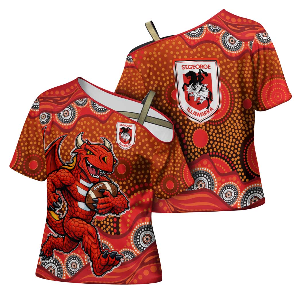 St. George Illawarra Dragons Cross Shoulder Shirt Aboriginal Dot Pattern - Rugby Mascot Heritage Pride
