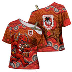 St. George Illawarra Dragons Cross Shoulder Shirt Aboriginal Dot Pattern - Rugby Mascot Heritage Pride