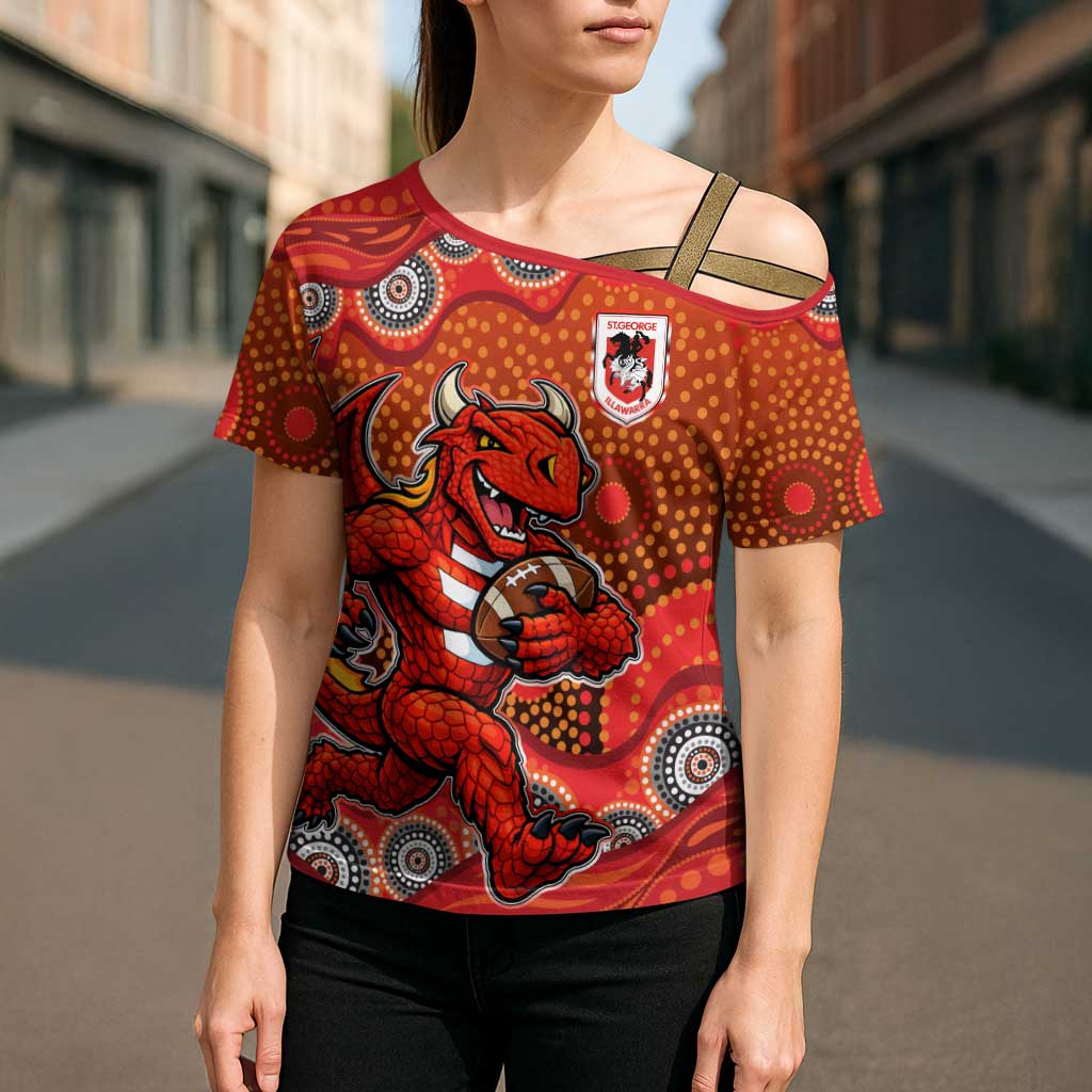 St. George Illawarra Dragons Cross Shoulder Shirt Aboriginal Dot Pattern - Rugby Mascot Heritage Pride