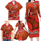 St. George Illawarra Dragons Family Matching Long Sleeve Bodycon Dress and Hawaiian Shirt Aboriginal Dot Pattern - Rugby Mascot Heritage Pride