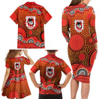 St. George Illawarra Dragons Family Matching Long Sleeve Bodycon Dress and Hawaiian Shirt Aboriginal Dot Pattern - Rugby Mascot Heritage Pride