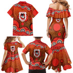St. George Illawarra Dragons Family Matching Mermaid Dress and Hawaiian Shirt Aboriginal Dot Pattern - Rugby Mascot Heritage Pride