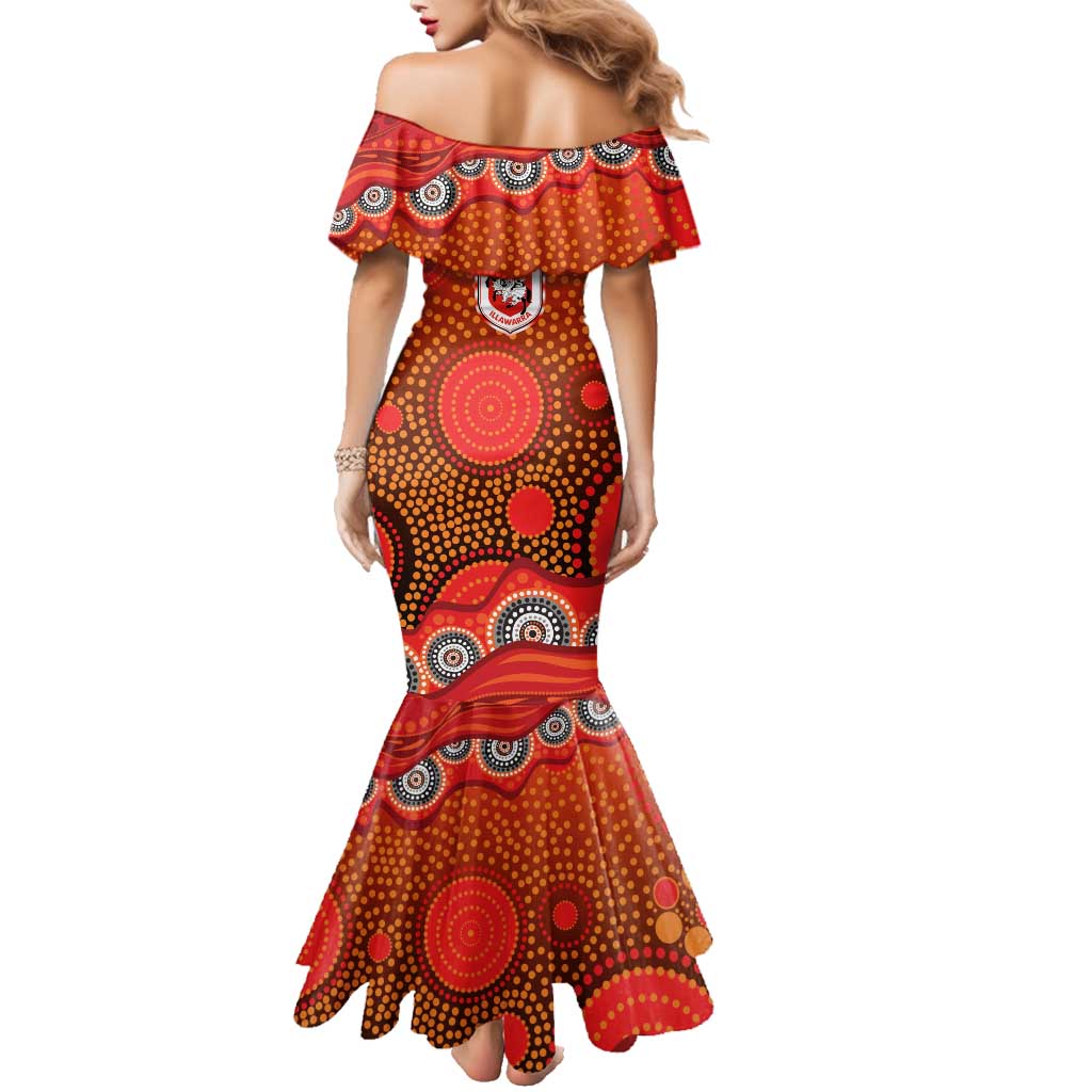 St. George Illawarra Dragons Family Matching Mermaid Dress and Hawaiian Shirt Aboriginal Dot Pattern - Rugby Mascot Heritage Pride