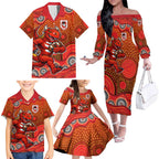 St. George Illawarra Dragons Family Matching Off The Shoulder Long Sleeve Dress and Hawaiian Shirt Aboriginal Dot Pattern - Rugby Mascot Heritage Pride