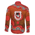 St. George Illawarra Dragons Family Matching Off The Shoulder Long Sleeve Dress and Hawaiian Shirt Aboriginal Dot Pattern - Rugby Mascot Heritage Pride