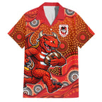St. George Illawarra Dragons Family Matching Off Shoulder Maxi Dress and Hawaiian Shirt Aboriginal Dot Pattern - Rugby Mascot Heritage Pride
