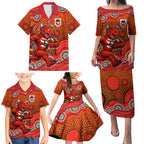 St. George Illawarra Dragons Family Matching Puletasi and Hawaiian Shirt Aboriginal Dot Pattern - Rugby Mascot Heritage Pride