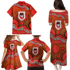 St. George Illawarra Dragons Family Matching Puletasi and Hawaiian Shirt Aboriginal Dot Pattern - Rugby Mascot Heritage Pride