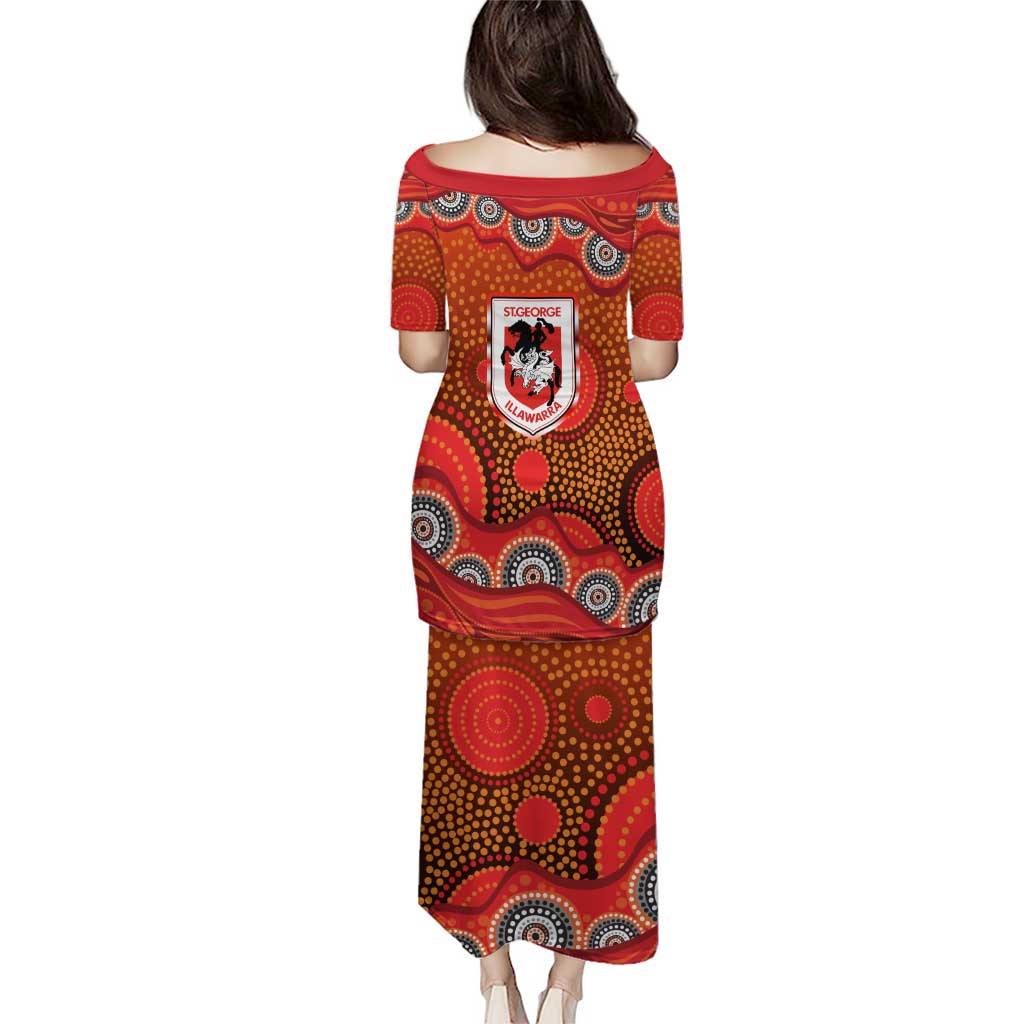 St. George Illawarra Dragons Family Matching Puletasi and Hawaiian Shirt Aboriginal Dot Pattern - Rugby Mascot Heritage Pride