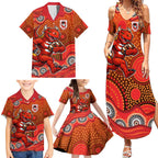 St. George Illawarra Dragons Family Matching Summer Maxi Dress and Hawaiian Shirt Aboriginal Dot Pattern - Rugby Mascot Heritage Pride