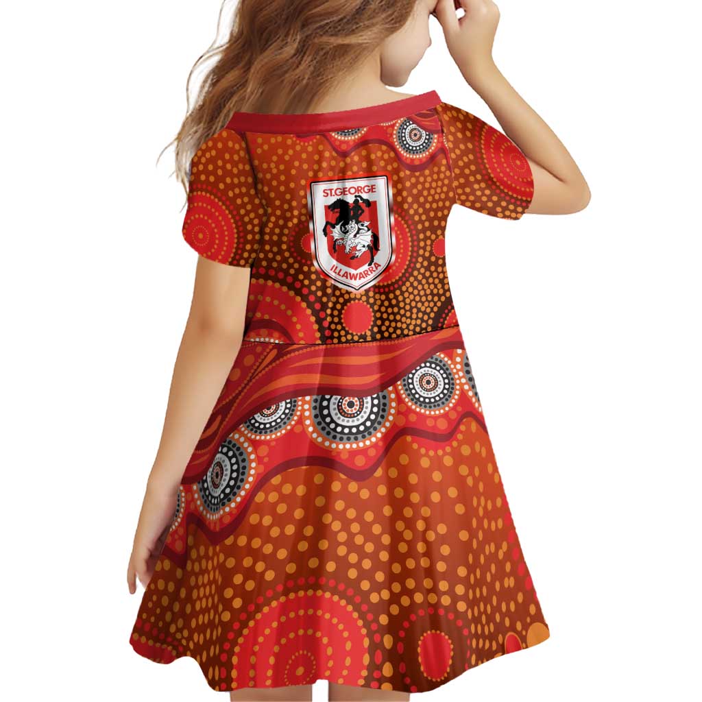 St. George Illawarra Dragons Family Matching Summer Maxi Dress and Hawaiian Shirt Aboriginal Dot Pattern - Rugby Mascot Heritage Pride
