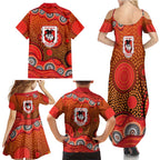 St. George Illawarra Dragons Family Matching Summer Maxi Dress and Hawaiian Shirt Aboriginal Dot Pattern - Rugby Mascot Heritage Pride