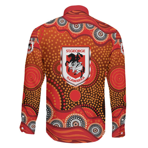 St. George Illawarra Dragons Family Matching Summer Maxi Dress and Hawaiian Shirt Aboriginal Dot Pattern - Rugby Mascot Heritage Pride