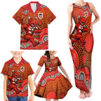 St. George Illawarra Dragons Family Matching Tank Maxi Dress and Hawaiian Shirt Aboriginal Dot Pattern - Rugby Mascot Heritage Pride