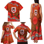 St. George Illawarra Dragons Family Matching Tank Maxi Dress and Hawaiian Shirt Aboriginal Dot Pattern - Rugby Mascot Heritage Pride